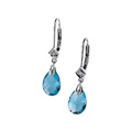 Swiss Blue Topaz Briolette Cut Dangle Earrings with Diamonds