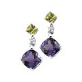 Checkerboard Amethyst, Peridot and Diamond accented Dangle Earrings