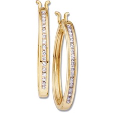 14K Yellow or White Gold Hoop Earrings featuring 1ctw Channel Set Diamonds