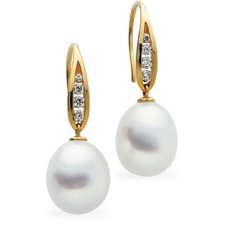18K Yeloow Gold Earrings featuring 12mm Fine South Sea Cultured Pearls and Diamonds
