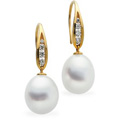 18K Yellow Gold Earrings with Fine South Sea Cultured Pearls and Diamonds