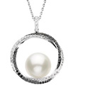 14K White Gold Necklace with South Sea Cultured Pearl with Black and White Diamonds
