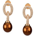 14K Rose Gold Earrings with Freshwater Cultured Chocolate Pearls over Pave diamond