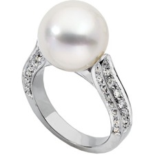 18K Palladium White Gold and South Sea Cultured Pearl Diamond Ring