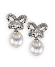 18K Palladium White Gold and South Seas Cultured Pearl Diamond Earrings