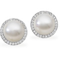 Diamond and South Sea Cultured Button Pearl Earrings