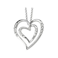 14K White Gold  Heart Pendant with Diamond accents featured on an 18” Belcher Chain