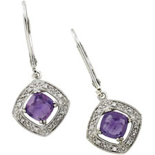 14K White Gold Earrings with Amethyst and Diamond accents
