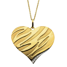 14K Yellow Gold Heart Pendant with Diamond accents featured on an 18” Rolo Chain