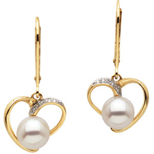 14K Yellow Gold Earrings with Freshwater Cultured Pearls and Diamond accents