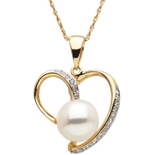 14K Yellow Gold Pendant with Freshwater Cultured Pearl and Diamond Accents