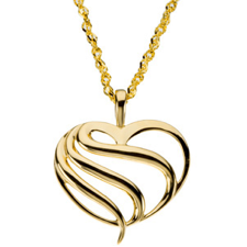 14K Yellow Gold Heart Pendant featured on an 18” Sparkling Singapore Chain