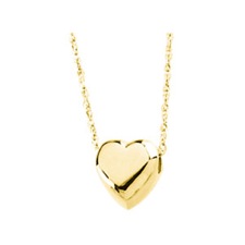 14K Yellow Gold Heart Pendant that slides on a 18" Rope Chain