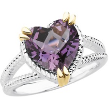 ST67166 Sterling Silver and 14K Yellow Gold Amethyst Ring