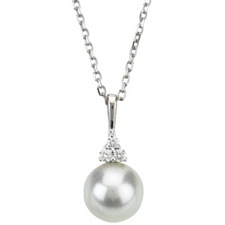 14K White or Yellow Gold Freshwater Cultured Pearl and Diamond Necklace