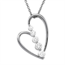 14K White Gold 1/2ctw Journey Diamond Heart Pendant 