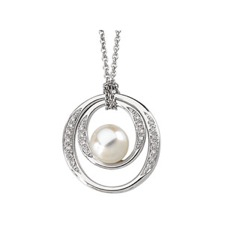 14K White Gold Freshwater Cultured Pearl and Diamond Necklace