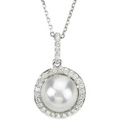 14K White Gold Freshwater Cultured Pearl and Diamond Pendant