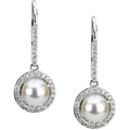 14K White Gold Freshwater Cultured Pearl and Diamond Earrings